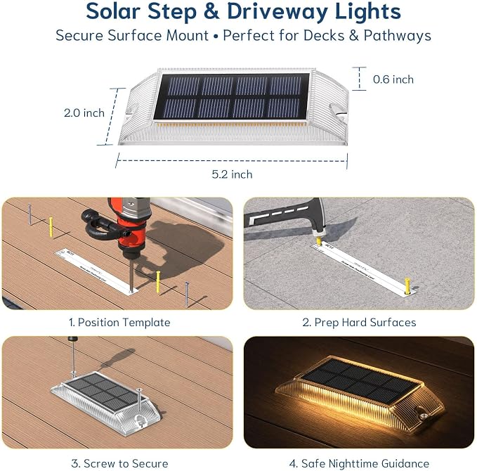 Solar Step Lights Outdoor, 2 Colors in 1 LED Stair Lights | 12 Pack Waterproof Screw Mount Deck Step Lights for Stairs, Patio, Garden, Walkway (White/Warm White)