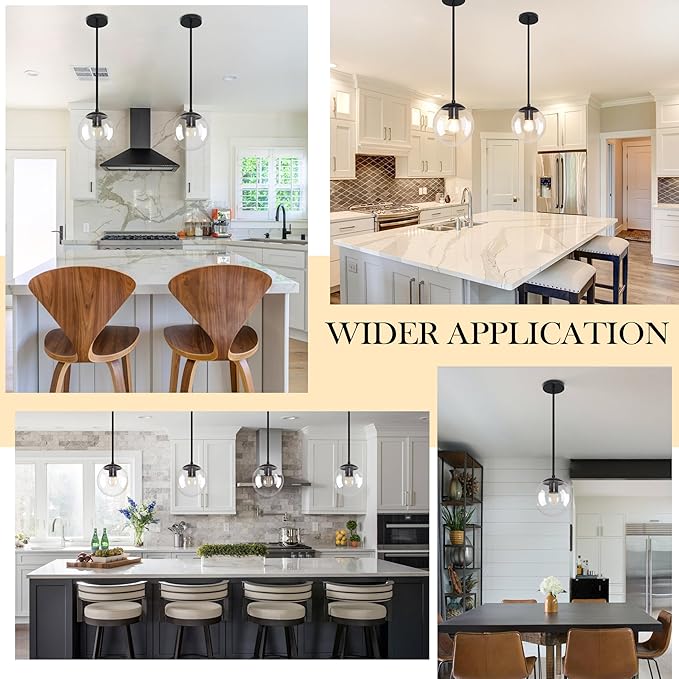 Bagood 6 Inch Globe Pendant Light Black Mid Century Pendant Light Clear Glass Pendant Lights Kitchen Island Mid Century Adjustable Hanging Farmhouse Pendant Lights Fixtures for Kitchen Island