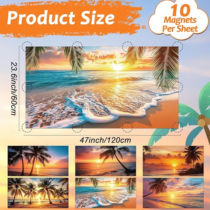 Wiooffen 6 Pcs Fluorescent Light Covers with 60 Magnets Decorative for Classroom Ceiling Light 4 x 2 Feet Magnetic Light Covers Filter Easy Install for Office Hospitals & Home(Orange Beach)