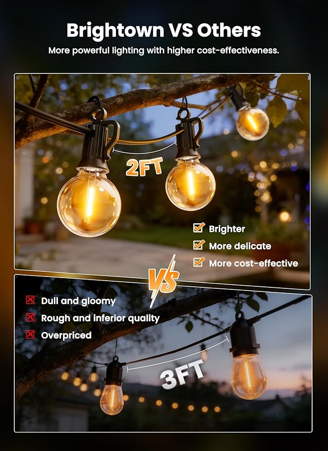 Brightown 75FT 36LED Solar String Lights Outdoor with Remote & USB Port, Shatterproof Bulbs, Dimmable & Timable, 3 Modes, Patio Lights with Mount Clips for Backyard Garden Decor - Last for 36+Hrs