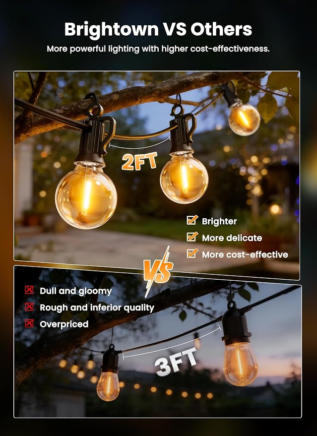 Brightown 208FT 102LED Solar String Lights Outdoor with Remote & USB Port, Shatterproof Bulbs, Dimmable & Timable, 3 Modes, Patio Lights with Mount Clips for Backyard Garden Decor - Last for 40+Hrs