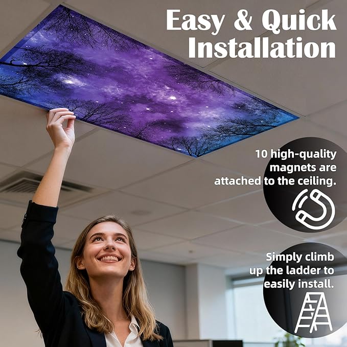 ANGSYLTH 8 Pcs Fluorescent Light Covers - 4 x 2 Feet Covers for Ceiling Lights, 8 x 10 Magnetic Light Filters for Classroom, Office, Hospitals