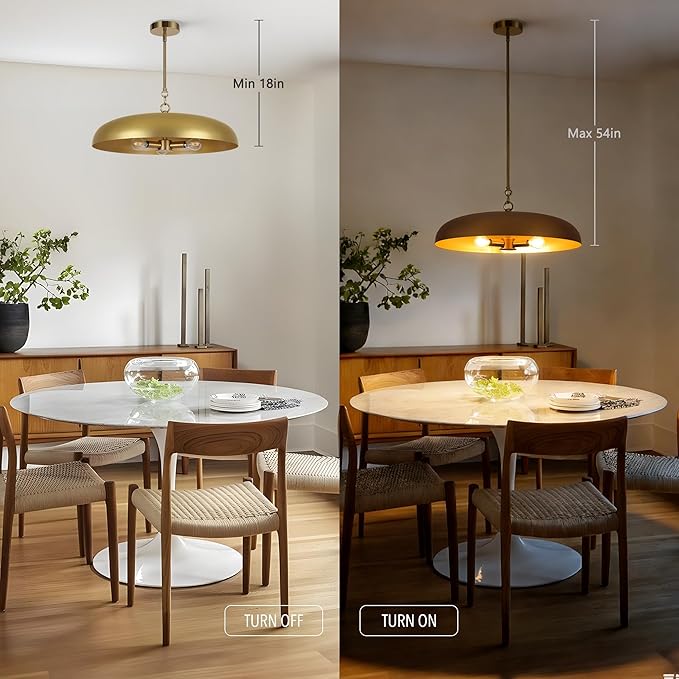 19.7 Inch Extra Large Pendant Light, 3-Light Brushed Gold All Metal Pendant Lighting Fixture, Oversized Modern Dome Chandelier Ceiling Hanging for Kitchen Island Dining Room Living Entryway