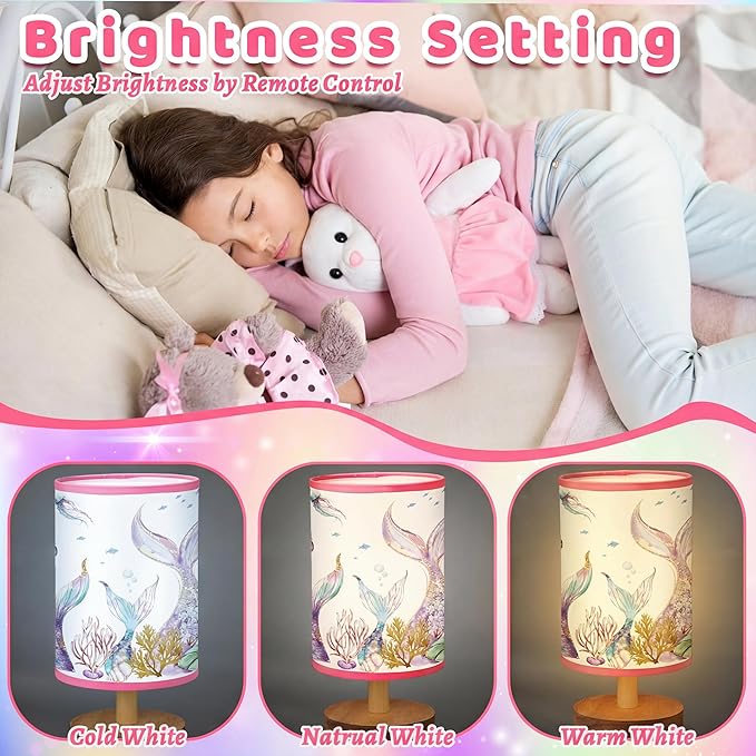 Glooglitter Summer Mermaid Table Lamp 3 Colors Mermaid Room Bedroom Decor Dimmable Lights 9.72 x 5.12 Inch Ocean Night Light Bedside Sea Lamps Decoration for Bedroom Desk Birthday Gifts