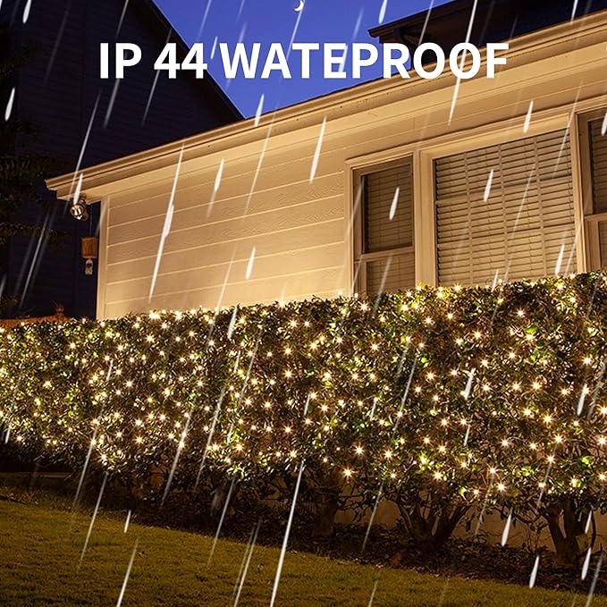 Dazzle Bright Christmas 360 LED Net Lights, 12FT x 5 FT Connectable Waterproof String Lights Clear Wire with 8 Modes, Christmas Decorations for Indoor Outdoor Xmas Party Yard Garden Decor (Warm White)