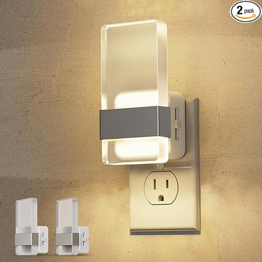 L LOHAS LED Night Light, Night Lights Plug Into Wall [2 Pack], Dusk-to-Dawn Sensor Decorative Night Light, 0-100LM Dimmable Nightlight, LED Acrylic Bright Nightlights for Bathroom, Hallway, Kitchen