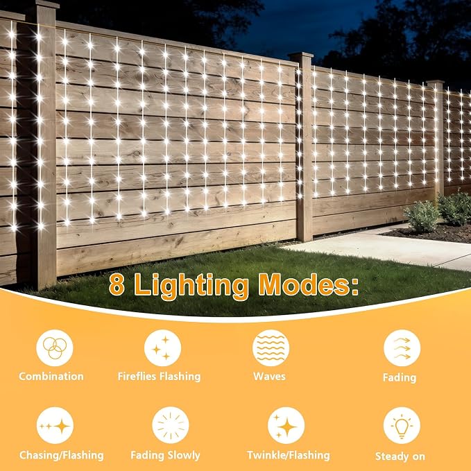 DBFAIRY Solar Curtain Lights 300 LED Outdoor Curtain Lights Waterproof | 19.6 x 3.9ft Solar Twinkle Curtain Lights with Remote Timer Dimmable for Garden Party Wedding Decór, Cool White
