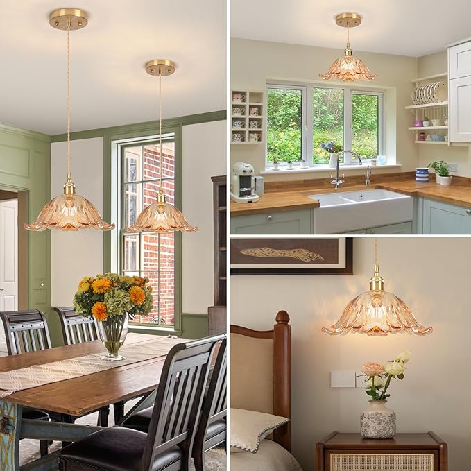 Battery Operated Pendant Light,Amber Chandelier RGB Light Bulb 2500mAh 11in Vintage Light Fixtures with Remote Control Wireless Adjustable Rechargeable Chandelier for Kitchen Island Hallway 2pack