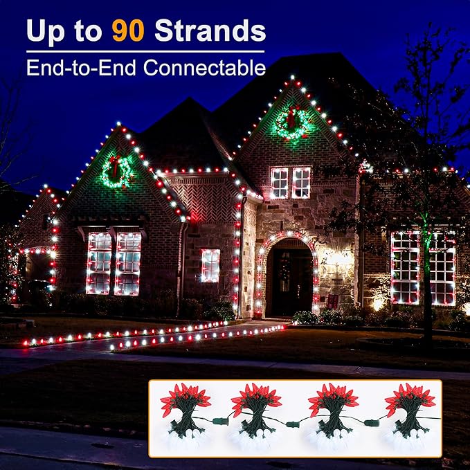 Brizled Red & White String Lights, 16.5FT 25 LED C9 Christmas Lights, Connectable Xmas Tree Light, Waterproof Strawberry String Light for Indoor Roof Garden Patio Pathway Tree Valentine's Day Party