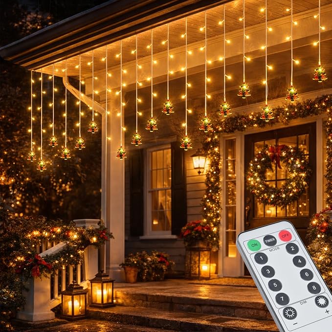Curtain String Light Christmas Decoration Icicle Lights 8 Modes dimmable,108 LEDs 4M Christmas and Halloween String Lights for Home,Office,Party,bar,Holiday,Party (Warm White)