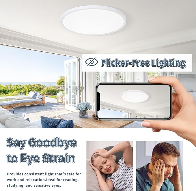 8.6 Inch 6PK LED Flush Mount Ceiling Light, ETL,18W, 1822LM, 3000K/3500K/4000K/5000K/6500K CCT Selectable, 0.66in Ultra Thin Round Flat Panel Ceiling Light Fixture for Bedroom, Kitchen (White)