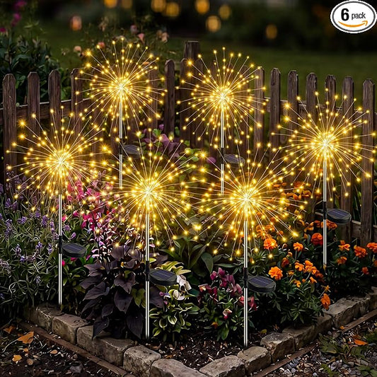 btfarm 6 Pack 120 LED Solar Garden Lights Outdoor, 8 Modes Firework Lights Solar Powered, Waterproof Twinkle Fairy Light Outside for Yard Patio Pathway Pool Christmas Party Decorative, Warm White