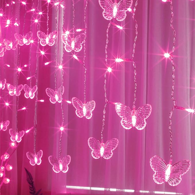 Butterfly Curtain Lights, 13ft 96 LED USB Window Fairy Lights 16 Butterflies 8 Modes Firefly Twinkle Timer String Lights with Remote for Room Bedroom Wall Ceiling Party Wedding Christmas