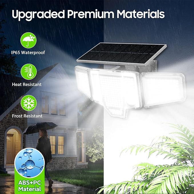 2026 Motion Sensor Solar Lights Outdoor with Dual PIR & Curved 300° Wide Beam, 4000LM Solar Flood Lights Larger 3500mAh, Adjustable Solar Security Spot Lights Waterproof for Yard-2Pack White