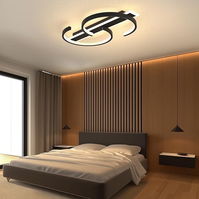 LED Ceiling Light 2 Rings Black Modern Ceiling lamp 45W Flush Mount Ceiling Light with Remote 3000-6000K Living Room Light Fixture 19.68in for Bedroom Dining Room Office, YC-MGuo-BD-2301002