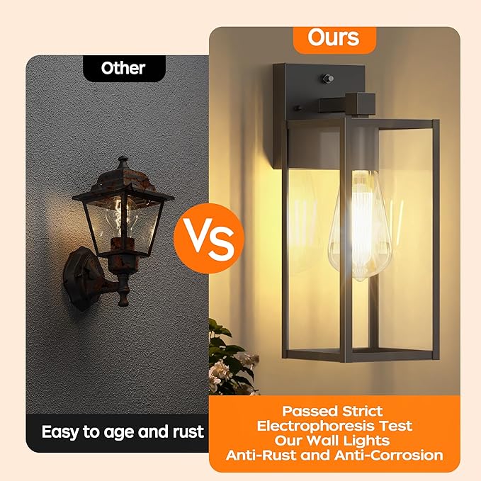 WIHTU 13in Dusk to Dawn Outdoor Lighting Fixtures, Exterior Front Porch Light, Black Sensor Wall Sconce Lamp, Waterproof Wall Lantern, Anti Rust Outside Coach Lights for House, Doorway, Garage