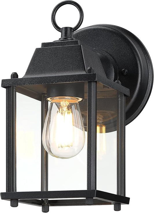 LIT-PaTH Outdoor Wall Lantern, Wall Sconce as Porch Lighting Fixture, E26 Base, Aluminum Housing Plus Glass, Water-Proof and Outdoor Rated, ETL Qualified, 1-Pack, Black