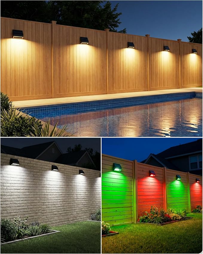Bridika 4 Pack Solar Fence Lights, 100 Lumen Ultra Bright with Remote Control, 9 Colors & 3 Modes, 1500mAh Solar Lights Outdoor, IP65 Waterproof Solar Wall Lights for Backyard, Patio, Deck, Garden