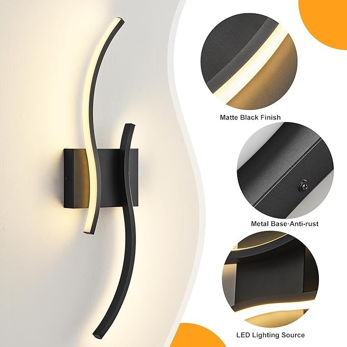 KARTOOSH 2 Pack Black Light Fixture Hardwired Bathroom Vanity Lights Fixtures Over Mirror 23.6 Inch 3CCT Dimmable Modern Wall Lights for Mirror Kitchen Living Room Cabinet Porch Hallway