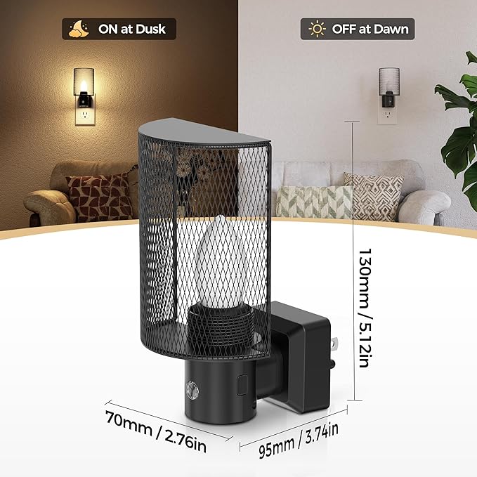 DORESshop LED Night Light Plug in, Night Lights Plug into Wall, Dusk-to-Dawn Sensor, Vintage Farmhouse Decor, 3 Level Brightness Adjustable, Dimmable Nightlights for Adults, Bathroom, Hallway