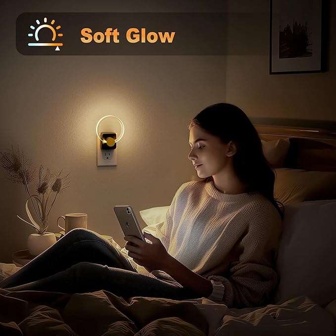 JandCase Night Light, Night Lights Plug into Wall, Dimmable Nightlight with Dusk to Dawn Sensor, 180° Rotatable Plug in Round Nightlights, LED Circle Acrylic Night Light for Bathroom Kids Gift, 1 Pack