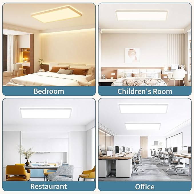 23 Inch Square LED Flush Mount Ceiling Light,32W 3200LM,3 CCT Selectable 3000K/4000K/6500K,Ultra Thin Low Profile Ceiling Light Fixture,White, for Bedroom Kitchen Living Room Hallway