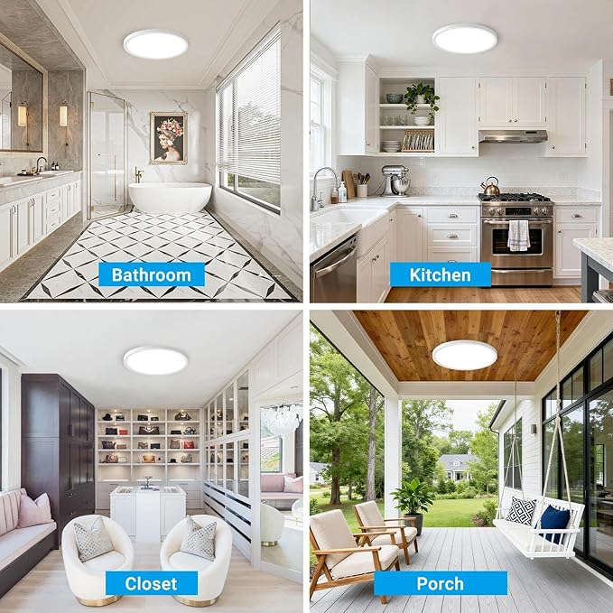 8 Pack LED Flush Mount Ceiling Light,12Inch 24W,3000K/3500K/4000K/5000K/6500K 5 Color Temperatures Ceiling Light Fixture for Kitchen Porch Hallway Bedroom Bathroom and Closet,White