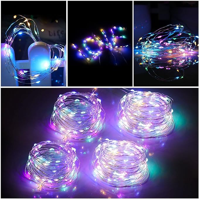 Mandiq 4 Pack Fairy Lights Battery Operated, String Lights 10ft 30 LEDs, Flashing and Constant Light Mode, Silver Wire Mini Lights for Festival, Christmas Decoration, Multicolor…