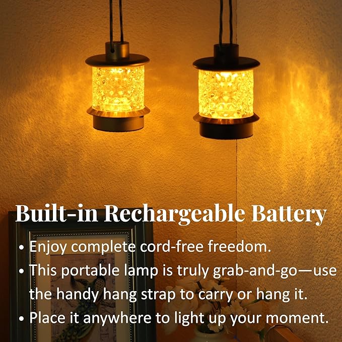 HAPYGI Portable Lantern Table Lamp - Dimmable Cordless Night Light with 3 Color Temperatures, Rechargeable Metal & Glass Outdoor Indoor Lamp for Patio Bedroom Bathroom Decor (Gold)