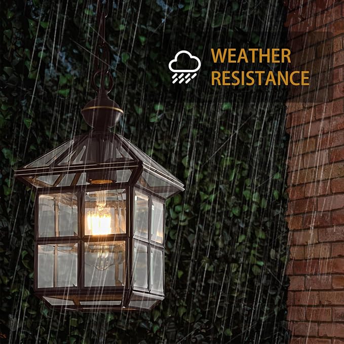 Milaii Mi Copper Outdoor Pendant Light 12.6in Exterior Hanging Porch Lights Oil Rubbed Bronze Waterproof Outdoor Chandelier Anti-Rust for Patio Entry Hallway