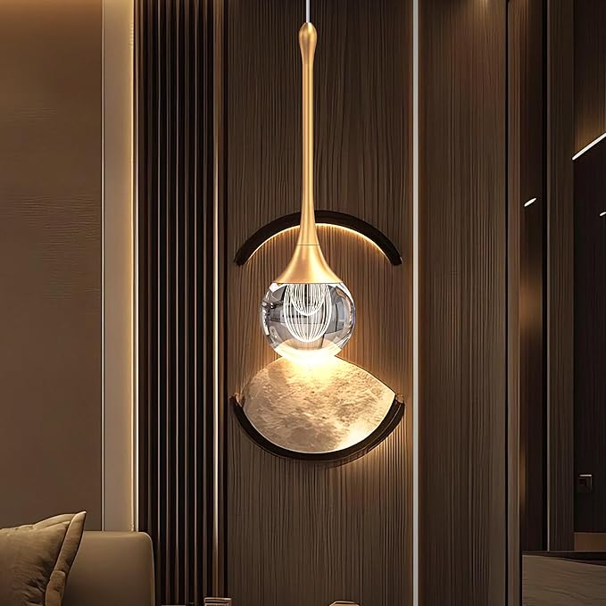 2-Pendant Lights Kitchen Island,Crystal Gold Globe LED Chandelier, Modern Dimmable Adjustable Height Hanging Light Fixture,Sloped Ceiling,Bedroom,Dining Room