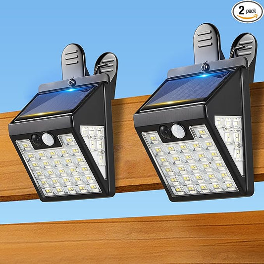 Clip On Solar Lights Outdoor,Motion Sensor Outdoor Lights, 72LEDs 600LM Solar Lights with Motion Sensor,Outdoor Solar Lights for Fence,Deck Railing, Gutter,Patio,Garden (2, Black)
