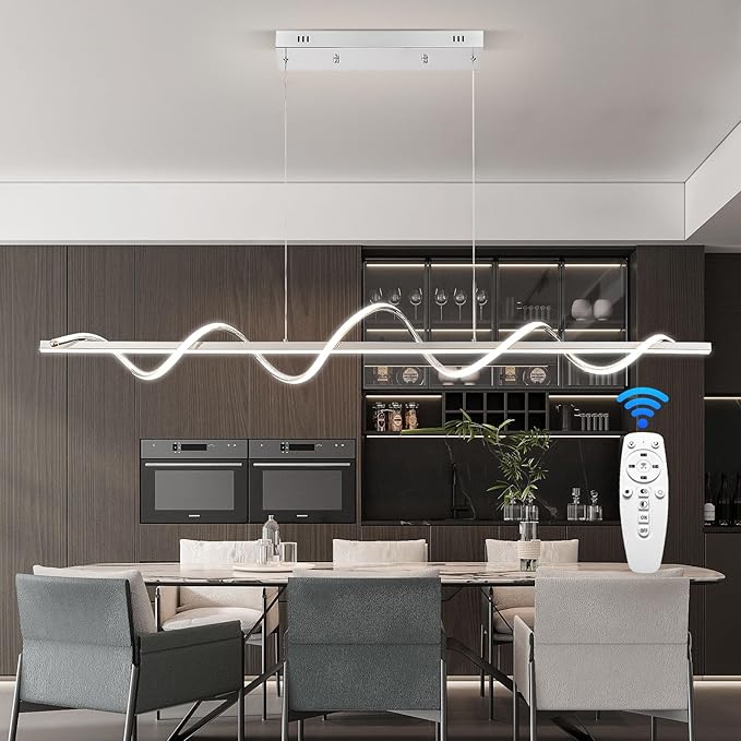 LED Pendant Lights, 3300k-6500K Adjustable Color Temperature Hanging Pendant Lighting, 56.29" Chandelier Dimmable with Remote Control, Aluminum Island Lighting Lamp Fixture for Dining Room,Office Bar