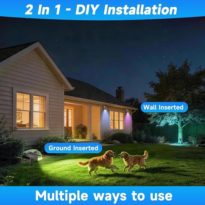 RGB Solar Spot Lights : 2 IN 1 Solar Lights Outdoor with 8 Lighting Modes & PC Light Guide Column for Tree Garden Yard Pathway | RGB Color Changing Landscape Lights | IP65 Waterproof | 12 Pack