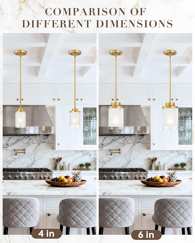 TENGXIN Modern Pendant Light for Kitchen Island, 6 Inch Brushed Gold Hanging Ceiling Light Fixture,Farmhouse Pendant Lighting for Dining Room Bedroom Bar Office 2Pack,TXPLBG01-2PK-L