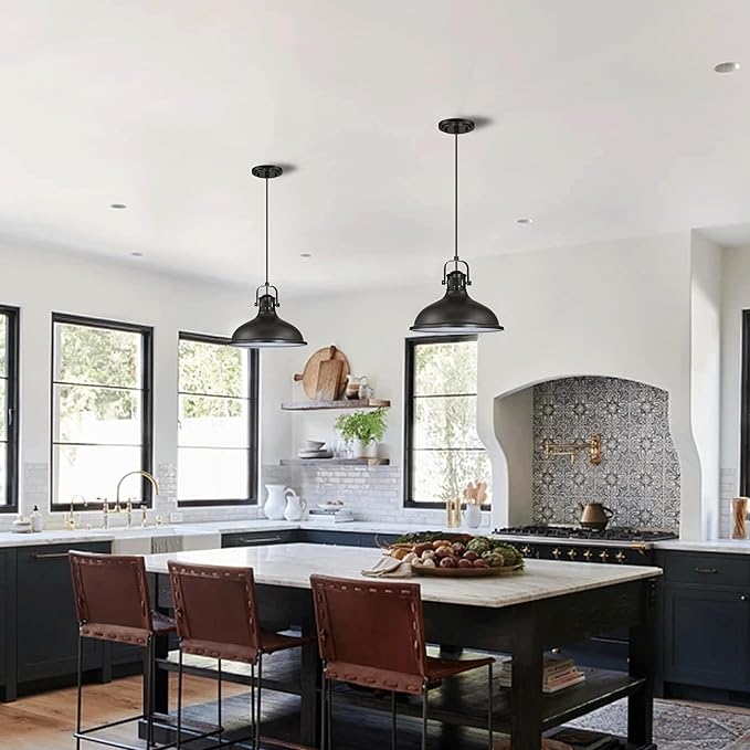 Doraimi Lighting LED 1 Light Pendant Light Industrial Vintage Fixtures Metal Chandelier Lights with Painting Black Finish,Ceiling Lamp for Kitchen Home Island Dining Room Bedroom Farmhouse