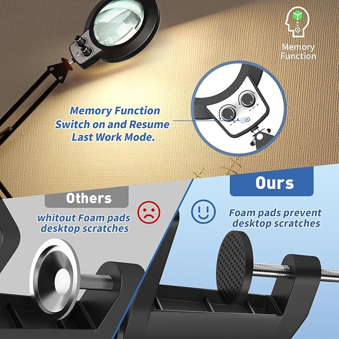 HITTI 12X Magnifying Glass with Light Hands Free, 2026 New Infinite Color and Brightness Desk Lamp & Clamp, 2-in-1 LED Lighted Magnifier Stand for Craft Reading Hobby Close Work(12X Ring Base & Clamp)