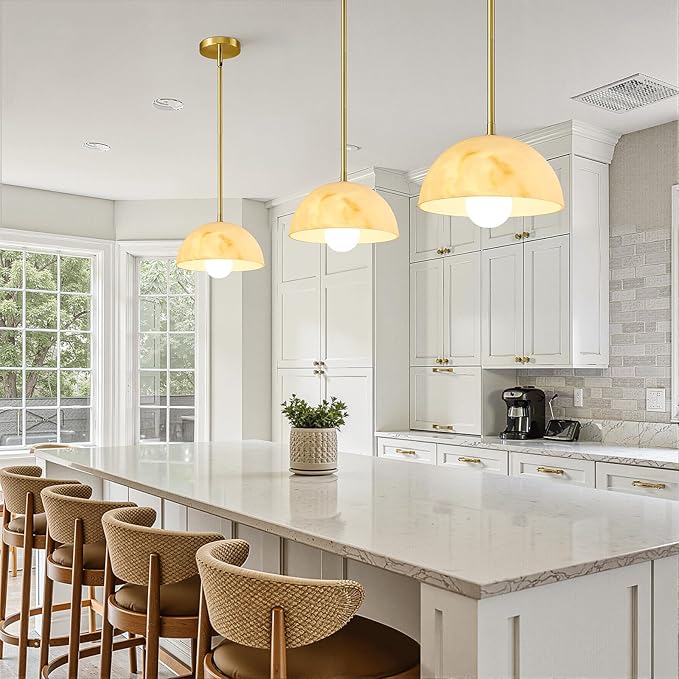 Modern Pendant Light Fixtures: 10 Inch Resin Shade Mid Century Chandelier - Adjustable Gold Pendant Lighting for Kitchen Island Living Room Hallway