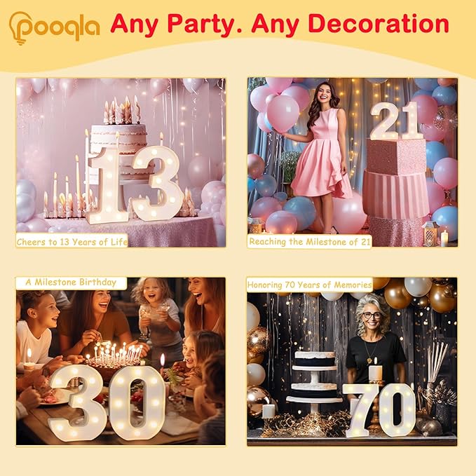 Pooqla Decorative LED Light Up Number Letters, White Plastic Marquee Lights Sign Party Wedding Decor, Battery Operated (3)