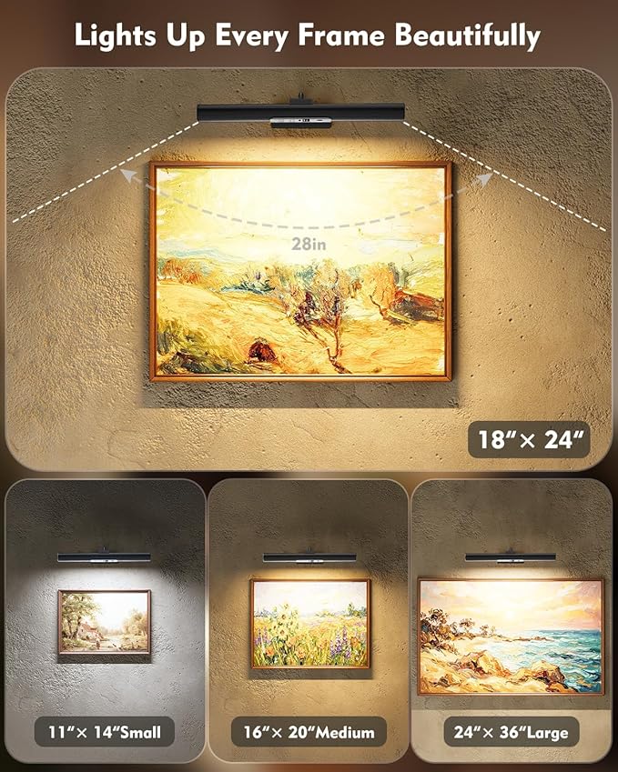 Skairipa Picture Light for Wall, 6000mAh Rechargeable Wireless Wall Lights, 13'' Dimmable Remote Magnetic LED Art Painting Light with 3 Color Temps, Display for Gallery, Living Room (Black, 2Pack)