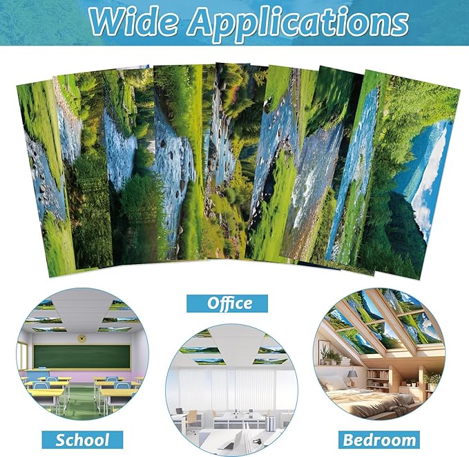 8 Pack Fluorescent Light Covers with 80 Magnets Decorative for Classroom Ceiling Light 4 x 2 Ft Magnetic Light Covers Filter Easy Install for Office School Hospital Drop Ceiling Supply(Mountain River)