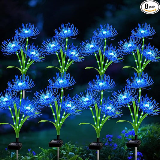 Solar Garden Flower Lights Outdoor, 8 Pack Blue Spider Lily Solar Lights with Glowing Stems, IP65 Waterproof LED Yard Decor for Patio Lawn Pathway, Mother's Day Valentine Gifts for Women Mom Grandma