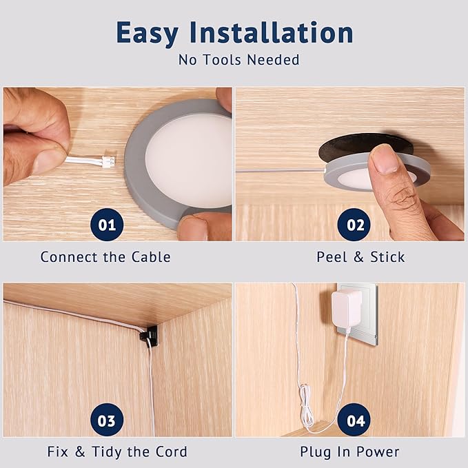 V4light Smart Under Cabinet Lights, Plug-in Puck Lighting with App, Voice & Motion Control, Dimmable 2700K–6500K, Compatible with Alexa & Google Home, Kitchen, Closet & Shelf Lighting (6 Pack)