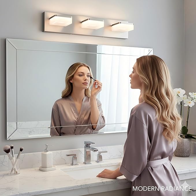 Brushed Nickel Vanity Lights for Bathroom - 3 Light Vanity Light Fixture - Dimmable LED Wall Sconces - Daylight 5500K - Elegant Bath Light Fixtures for Over Mirror