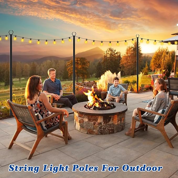 Beizelte 2 Pack String Light Poles,10 Ft Light Poles for Outside String Lights,Outdoor Lights Pole with Fork,Metal Poles Stand for Patio Deck Backyard