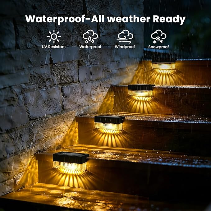 Solar Deck Lights Outdoor 16 Packs, Solar Powered LED Step Lights Waterproof Outdoor for Deck, Step, Fence, Wall, Patio, Yard, Pool, Pathway and Stairs (Warm White)