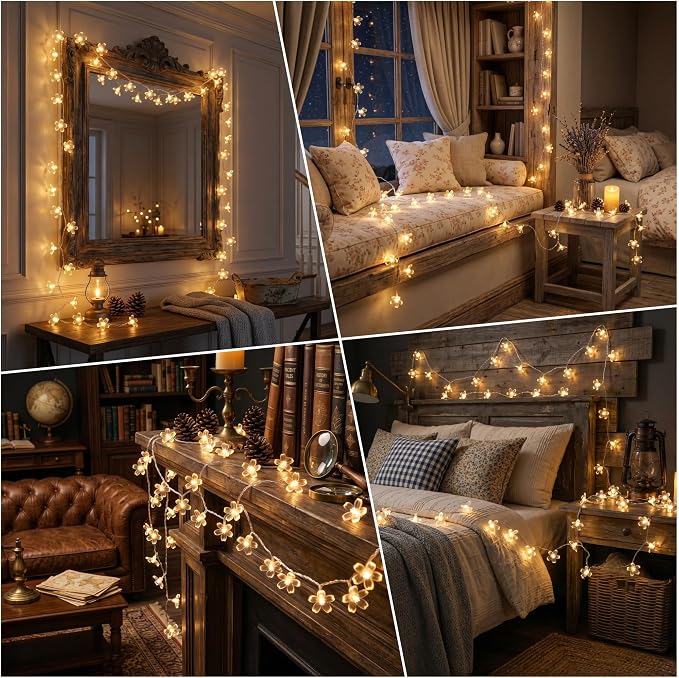 ITICdecor Flower String Lights 15 FT 30 LED Fairy Christmas Lights Battery Operated Indoor&Outdoor Twinkle Lighting Bedroom Decor for Party Wedding Xmas Tree (Warm White)