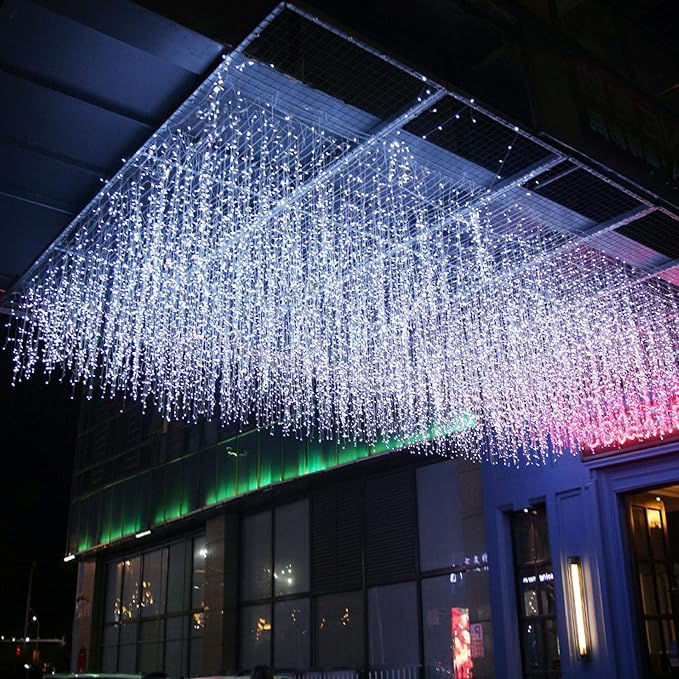 GTSYDING LED Icicle Lights, 13FT 96 LEDs 8 Modes Window Curtain Extendable Fairy Christmas Ceiling Dangling Hanging Twinkle Memory Lights for Party Home Decorations Outdoor Indoor (Cool White, 4M)