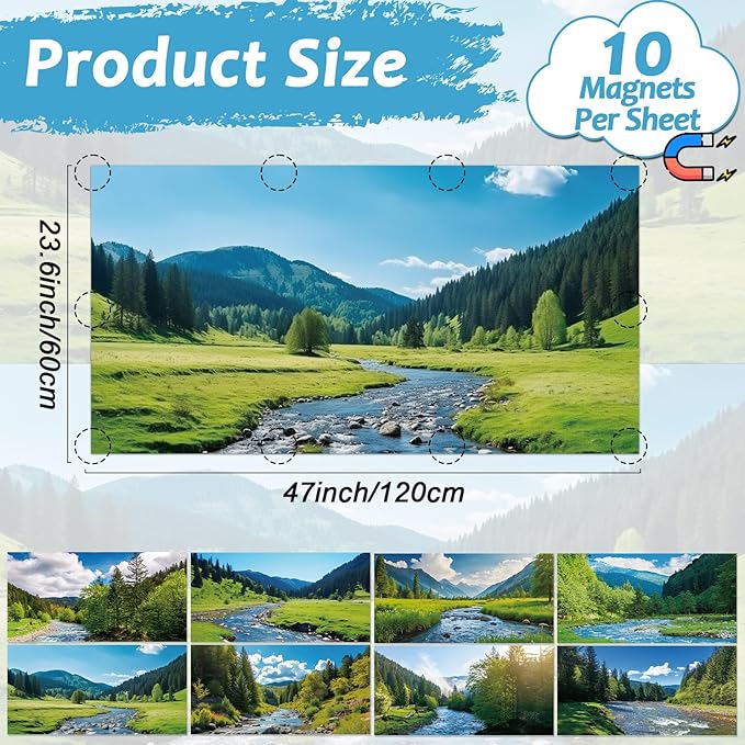 8 Pack Fluorescent Light Covers with 80 Magnets Decorative for Classroom Ceiling Light 4 x 2 Ft Magnetic Light Covers Filter Easy Install for Office School Hospital Drop Ceiling Supply(Mountain River)