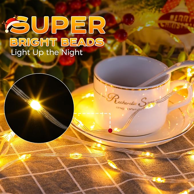 Marchpower Christmas Strip Lights Warm White - 98FT 600LED 9 Modes Chasing Clear Christmas Tree Lights, Waterproof Plug in Xmas Strip Light for Outdoor Indoor House Decor